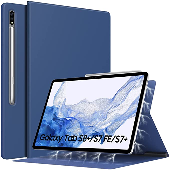 Smart Magnetic Case Compatible with Samsung Galaxy Tab S8 Plus 12.4 inch 2022/Galaxy Tab S7 FE 2021/Galaxy Tab S7 Plus 2020 with Pen Holder, Slim Lightweight Magnetic Case with Auto Sleep/Wake _ Blue,