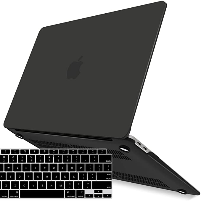 IBENZER Compatible with New MacBook Air 13 inch Case 2022 2021 2020 M1 A2337 A2179 A1932, Plastic Hard Shell Case with Keyboard Cover for Mac Retina Display with Touch ID, Black, CA-AT13-BK+1