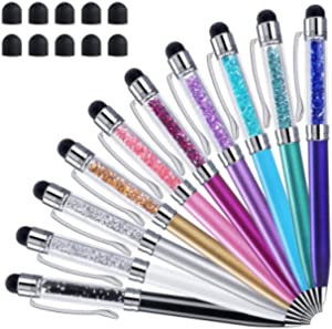 Stylus Pens for Touch Screens, ChaoQ 2 in 1 Crystal Stylus Ballpoint Pen (10-Pack), 1.0mm Medium Point (Black Ink), with 10 Replaceable Rubber Tips