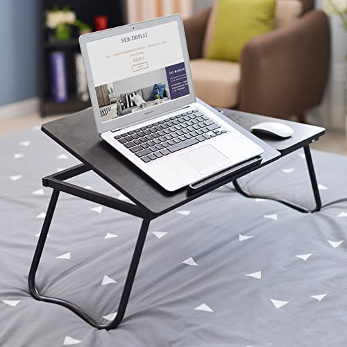 Adjustable Wooden Laptop Desk and Bed Tray Rack Shelf Dormitory Tilting Surface for Computer Notebook Book Studying Table, Black