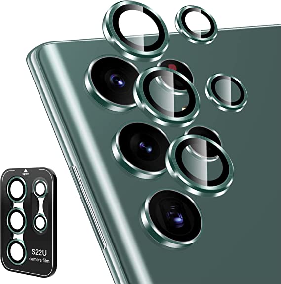 [3+2Pack] Uyiton Compatible with Samsung Galaxy S22 Ultra Camera Lens Protector, [Case Friendly][Scratch-Resistant][Easy Installation] Ultra-Thin 9H Tempered Glass with Aluminum Edge - Green