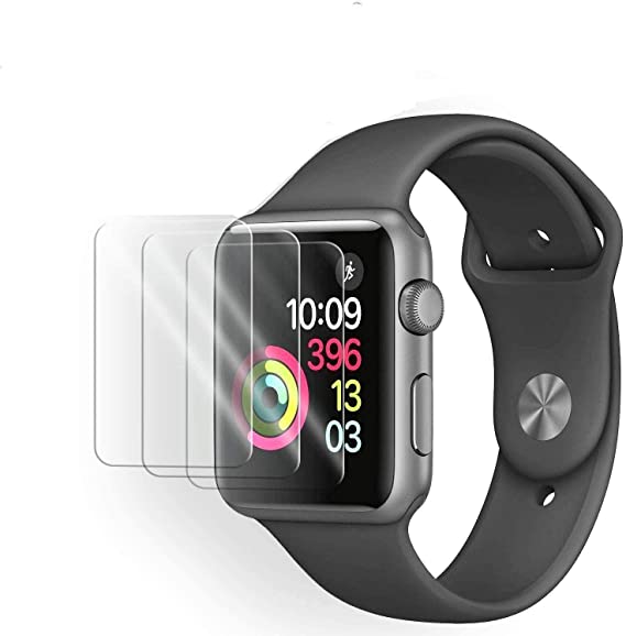 [3-Pack] Apple Watch 42mm Tempered Glass Screen Protector (Series 3 2 1) [9H Hardness] [Bubble Free] [Only Covers The Flat Area] Screen Protector Compatible Apple Watch 42mm