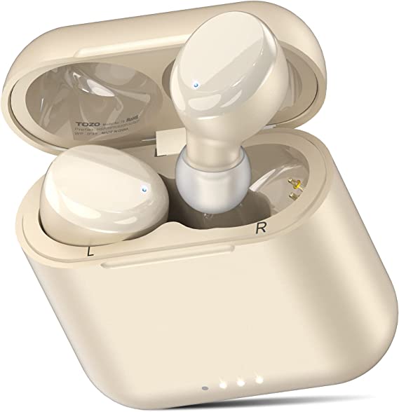 TOZO T6 True Wireless Earbuds Bluetooth Headphones Touch Control with Wireless Charging Case IPX8 Waterproof Stereo Earphones in-Ear Built-in Mic Headset Premium Deep Bass for Sport Champagne