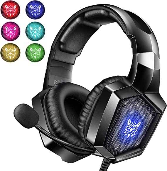 Gaming Headset with Mic for PS4 Xbox One PC PS5, Stereo RGB Gaming Headphones with Noise Cancelling Microphone, Wired Over Ear Gamer Headphones, Volume Control 3.5mm for Computer Switch Laptop