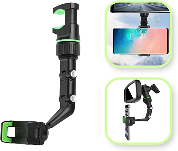 Multifunctional Rearview Mirror Phone Holder for Car, 360° Rotating Car Phone Holder Mount, Universal Rotating GPS Holder for iPhone Android, Fixable and Adjustable Cell Phone Automobile Cradles