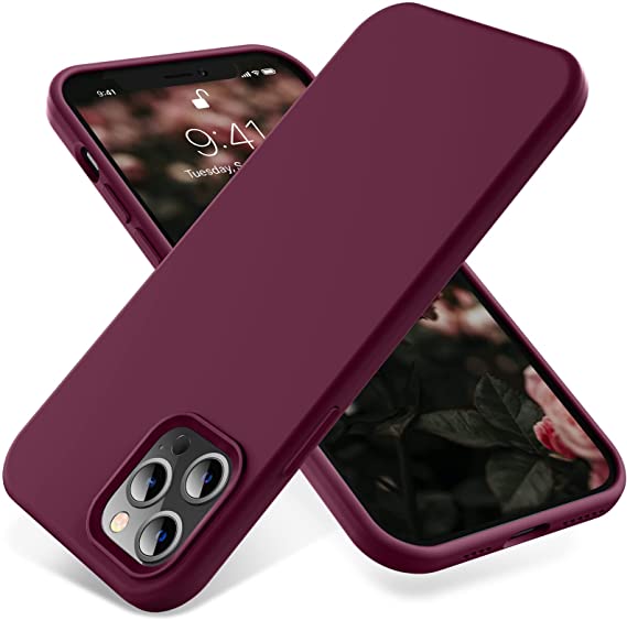 OTOFLY Compatible with iPhone 12 Pro Max Case 6.7 inch(2020),[Silky and Soft Touch Series] Premium Soft Liquid Silicone Rubber Full-Body Protective Bumper Case (Wine Red)