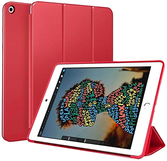 For Apple iPad Air 2 (9.7 inches) Smart Case Flip Cover Leather Case Soft TPU Back And Trifold Stand With Auto Sleep - Red