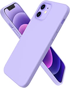 ORNARTO Compatible with iPhone 12 Mini Case, Slim Liquid Silicone 3 Layers Full Covered Soft Gel Rubber with Microfiber Case Cover 5.4 inch-Light Purple