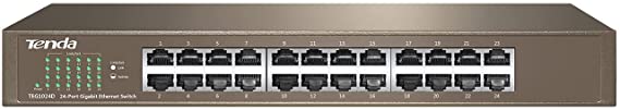 Tenda TEG1024D Network Gigabit Switch 24-port 10/100/1000 Mbps, Ethernet Splitter With RJ45&Uplink Ports, 6KV Lightning Protection, Desktop and Rack Mounting, Plug and Play For Security Surveillance