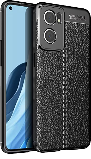 For Oppo Reno 7 5G, Original Leather Pattern Back Case Cover Carbon Fiber Litchi Shockproof From CompuMisr - Black