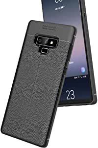 لهاتف Samsung Galaxy Note 9 ، جراب خلفي بنمط جلد أصلي مقاوم للصدمات من ألياف الكربون من GrabologyStore - أسود