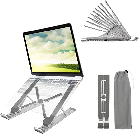 Colocasia Laptop Stand 10 Angles of Height Adjustable Foldable Lightweight Aluminum Alloy Laptop Riser Holder Ventilated PC Stand for MacBook, iPad, HUAWEI, Lenovo, HP, Dell, 11”-17” Laptops Tablet