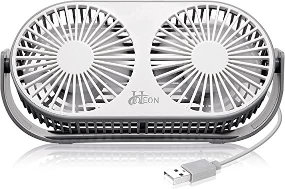 Hoteon USB Desk Fan, Portable Table Cooling Fan with 3 Speeds, 4.6in Desktop Double Fan with Dual Modes, Powered by USB, Strong Wind, Quiet Operation, for Home Office Outdoor Travel (White & Grey)