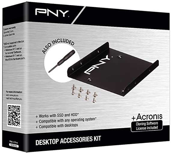 PNY Mounting kit for SSD or HDD 2.5"internal bay, USB 3.0 Enclosure and cloning software.