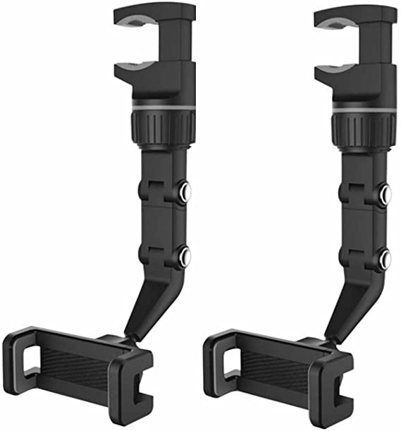 2Pcs 360° Rearview Mirror Phone Holder, Universal Car Phone Holder Cell Phone Stand for Car Multifunctional Mount Phone and GPS Holder (Black)