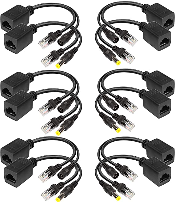 Passive PoE Injector 6 Pairs PoE Splitter Kit Passive PoE Injector and PoE Splitter Kit with 5.5x2.1 mm DC Connector RJ45 Power Over Ethernet