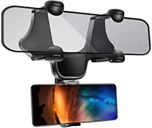 Universal Adjustable Car Rearview Mirror Mount Stand Holder Cradle for Cell Phone Smartphones Cradle Compatible with iOS Android