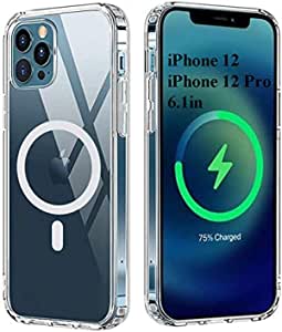 AmeriCase | Magnetic Case [ iPhone 12/12 Pro ] with MagSafee Charging, Slim Fit Hard Back Soft Silicone TPU Bumper Cover, Shockproof Anti-Yellow Protective Case (Magsafee Clear, iPhone 12/12 Pro)