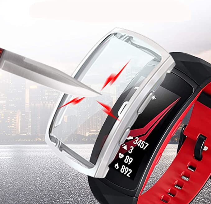 Samsung Gear Fit2 Pro Screen Protector Case,JZK Soft TPU Plated Case All-Around Protector Screen Cover Bumper Compatible Samsung Gear Fit2 Pro Smart Watch Accessories (Silver)