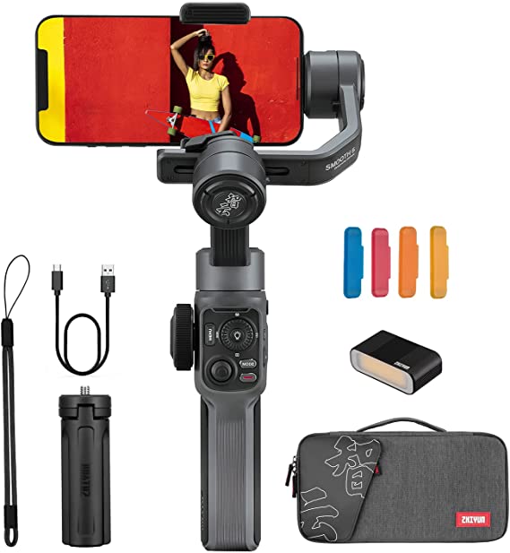 ZHIYUN Smooth 5 Combo Gimbal Stabilizer: Professional 3-Axis Handheld Gimble Stabilizer with Grip Tripod LED Fill Light for Smartphone Cell Phone iPhone 13 Pro Max Video Kit