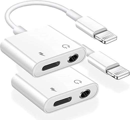 [Apple MFi Certified] 2-Pack iPhone Headphone Adapter & Splitter, Assrid 2 in 1 Lightning to 3.5mm Headphone Audio & Charger for iPhone 12/11/SE 2020/XS/XR/X/8 7/iPad/iPod, Support Call+Music Control