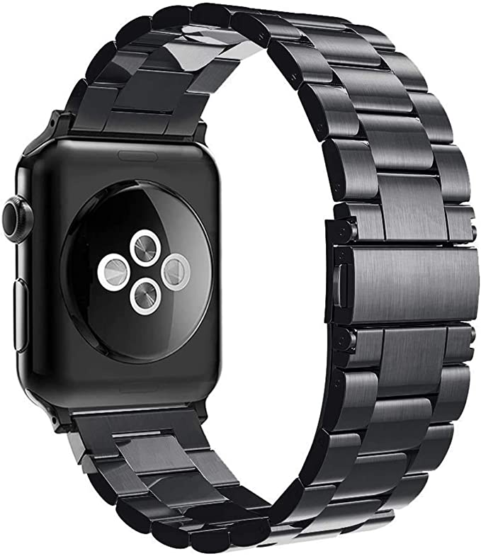 Simpeak Strap Compatible with Apple Watch 45mm 42mm 44mm, Stainless Steel with Clasp Folding Strap Compatible with iWatch Series 1/2/3/4/5/6/SE/7