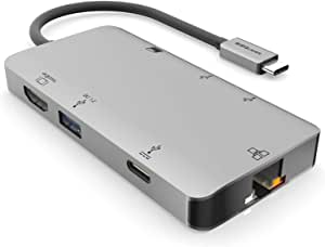 EZQuest USB-C Multimedia Hub Adapter 8 Ports (HDMI 4K 30Hz, 100W USB-C PD 3.0, Gigabit Ethernet, 3X USB 3.0, SD & Micro SD) for MacBook Air, MacBook Pro, XPS and More