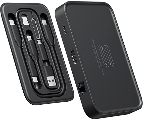 JSAUX USB C Hub OmniCase 7-in-1 Type C Hub Electronic Organizer(Cable Storage) with 1000M Ethernet, 4k HDMI, 100W USB C PD, USB 3.0, SD/TF Card Docking Station, Black