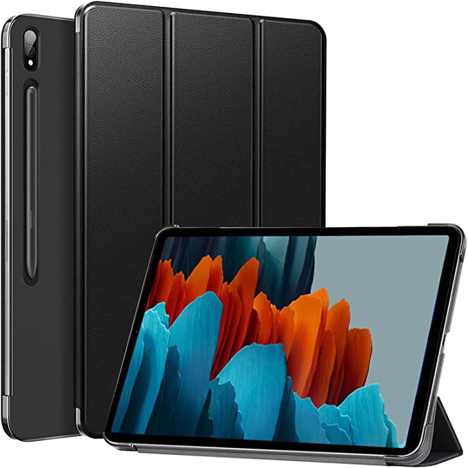 Smart Case Compatible with Samsung Galaxy Tab S8 Plus (2022) / S7 Plus (2020) 12.4 inch , Smart Case Flip Cover Leather Case Soft TPU Back And Trifold Stand With Auto Sleep (Black)