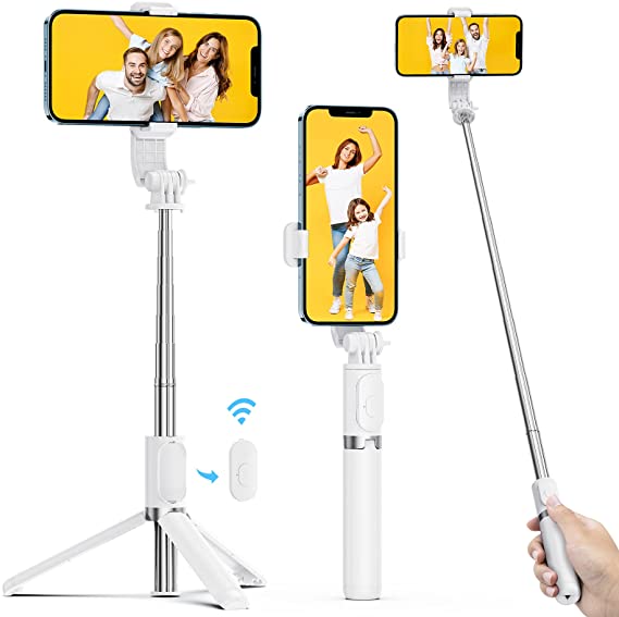 ATUMTEK 40.5" Selfie Stick Tripod, Extendable & Portable Bluetooth Selfie Stick with Remote for iPhone 13/12/12 Pro/11/XS/XR/X/8/7 Plus, Samsung, Huawei, Google, LG, Sony Android Smartphones, White