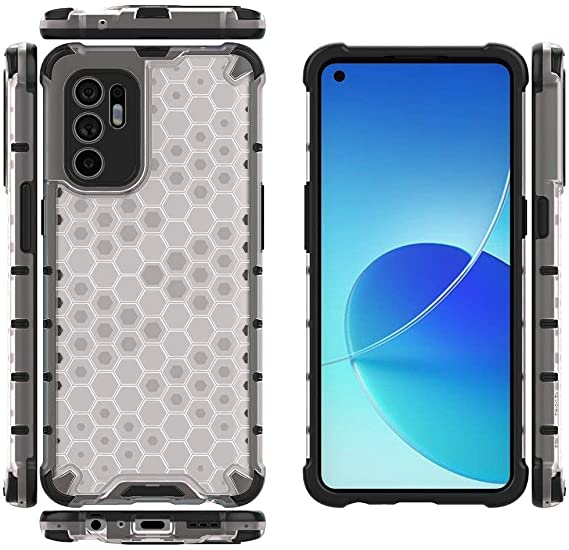 Oppo Reno 6 (4G Only), Honeycomb Pattern Shockproof Original Case from CompuMisr - Transparent
