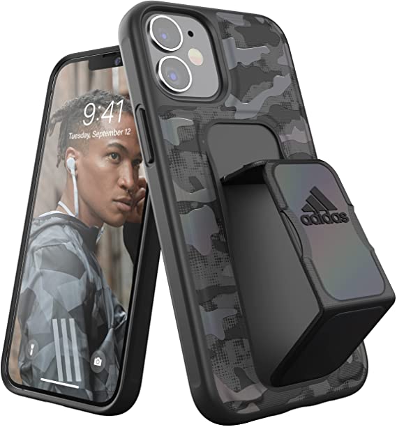 adidas Case Designed for iPhone 12 Mini 5.4, Camo Hand Strap, Drop d Cases, Shockproof Raised Edges, Sports Protective Case, Black