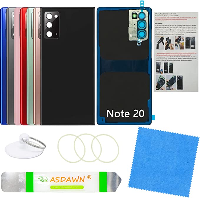 Galaxy Note 20 Back Cover Glass Replacement with Pre-Installed Camera Lens + All The Adhesive + Installation Manual + Repair Tool Kit for Samsung Galaxy Note 20 -N980 All Carriers (Mystic Black)