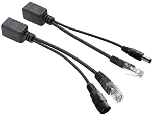 Passive PoE Injector and PoE Splitter Kit with 5.5x2.1 mm DC Power Adaptor Connector for Network Digital Signal（1 Pair-Black）