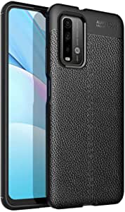for Xiaomi Redmi 9T,Flexible Rugged Armor Case with Brushed Carbon Fiber Pattern - Original New Case From GrabMobily - Heavy Duty Protection Cover - Slip-Resistant - Black