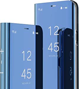LEMAXELERS Compatible with Samsung S22 Case Slim Mirror Design Clear View Flip Bookstyle Ultra Slim Protecter Shell with Kickstand Protective Cover for Samsung Galaxy S22 Mirror PU PU Blue