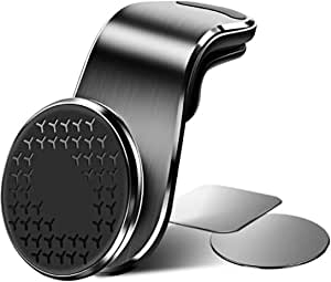 SALEX Magnetic Air Vent Phone Holder with 5 Magnets. Black Free Rotation Cell Phone Car Clip-On Mount. Hands Free Bracket for GPS, Smartphones up to 6.1". Universal Cradle for Automobile Ventilation.