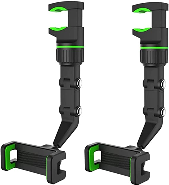 2 Pack 360° Rearview Mirror Phone Holder, Universal Car Phone Holder Cell Phone Stand for Car Multifunctional Mount Phone and GPS Holder Green