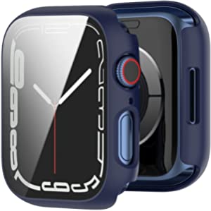 NINKI Case Compatible Apple Watch Case 7 41mm,Night Blue Apple Watch Series 7 41 mm Case Hard PC Protective Bumper Cover with Screen Protector Case Apple Watch Series 7 Accessories 41mm Women Men