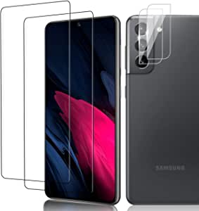 [2+2 Pack] Galaxy S21 Plus Screen Protector, with Camera Lens Protector [Fingerprint Unlock] [Original Touch Sensitivity] [No Bubbles] HD Tempered Glass Protector for Samsung Galaxy S21+ 5G(6.7 Inch)