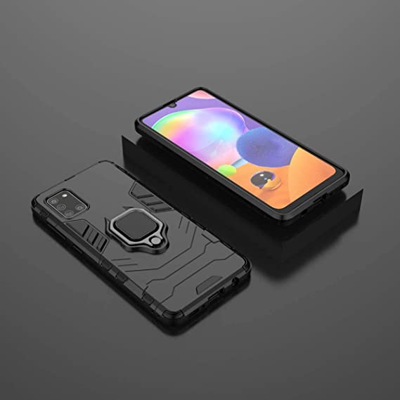 لجهاز سامسونج Galaxy A31 ، جراب الحماية المتكامل ايرونمان مقاوم للصدمات من البولي يوريثين الحراري مع مسند للظهر - جراب اصلى من GrabMobily- أسود