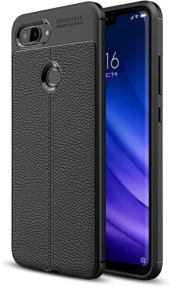 For Xiaomi Mi 8 Lite, Original Leather Pattern Back Case Cover Carbon Fiber Litchi Shockproof From CompuMisr - Black