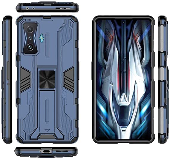 لهاتف شاومي Redmi K50 Gaming Edition/Poco F4 GT جراب ايرونمان خلفي أصلي مقاوم للصدمات مع مسند للظهر من GrabologyStore - أزرق