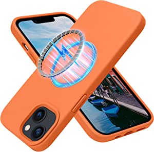 OTOFLY iPhone 13 Case,[Compatible with MagSafe] [Anti-Scratch Microfiber Lining] Silicone Shockproof Protective Phone Case Slim Thin Cover 6.1 inch, Marigold