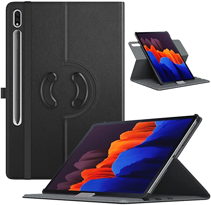 TiMOVO Case for All-New Samsung Galaxy Tab S7 Plus 12.4 Inch Tablet (-T970/T975/T976), 90 Degree Rotating Swivel Leather Cover Case with Auto Wake/Sleep Fit Galaxy Tab S7 Plus 2020 Tablet, Black