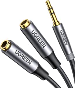 UGREEN 3.5mm Splitter Double Headphone Jack Stereo Audio Adapter 2 Way Aux Dual Earphone Mini Jack 1 Male to 2 Female Y Cable Compatible with PC Laptop MacBook TV Phone iPad PS4 Speaker Soundbar Amp