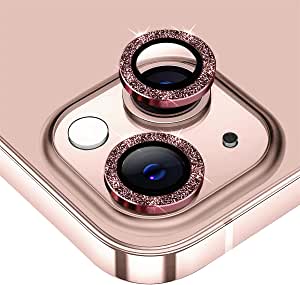 Suoman 2-Pack for iPhone 13 Mini 5.4 inch / 13 6.1 inch Camera Lens Protector, Camera Cover Circle Tempered Glass for iPhone 13 Mini 5.4 inch / 13 6.1 inch [Glitter Diamonds] - Pink