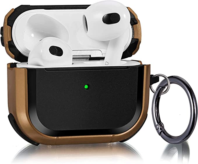 Airpods 3rd Generation Full Protective Rugged Armor Silicone Anti Shock Shockproof Case Cover With Ring Hook For Airpods 3 - Brown