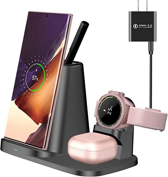 Fast Wireless Charger,3 in 1 Wireless Charging Station for Samsung Galaxy Phone/Watch/Buds,Compatible with S21/S20/Note 20/Note 10,Galaxy Watch 3/46/42mm /Active 2/Gear S3,Galaxy Buds+/Live