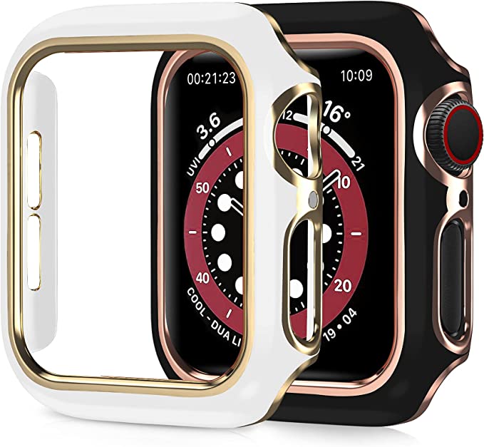 ONMROAD 2 Packs Case Compatible with Apple Watch Series 6 5 4 SE 40mm Lightweight and Shock Absorbent Bumper with Gold Edge for iWatch Cover 40mm
